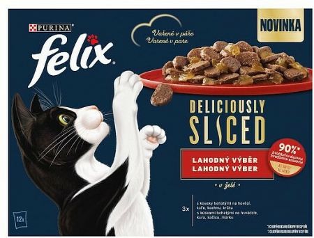 Felix deliciously sliced Tasty Shreds hovädzie kura kačka a morka v želé 12 x 80 g